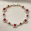 Oro Laminado Tennis Bracelet, Gold Filled Style Cluster Design, with Garnet and White Cubic Zirconia, Polished, Golden Finish, 03.266.0054.1.07