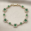 Oro Laminado Tennis Bracelet, Gold Filled Style Cluster Design, with Green and White Cubic Zirconia, Polished, Golden Finish, 03.266.0054.2.07