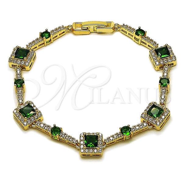 Oro Laminado Tennis Bracelet, Gold Filled Style Cluster Design, with Green and White Cubic Zirconia, Polished, Golden Finish, 03.266.0054.2.07