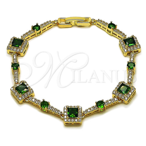 Oro Laminado Tennis Bracelet, Gold Filled Style Cluster Design, with Green and White Cubic Zirconia, Polished, Golden Finish, 03.266.0054.2.07