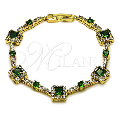 Oro Laminado Tennis Bracelet, Gold Filled Style Cluster Design, with Green and White Cubic Zirconia, Polished, Golden Finish, 03.266.0054.2.07 (Thickness, 8 Inches Length)