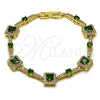 Oro Laminado Tennis Bracelet, Gold Filled Style Cluster Design, with Green and White Cubic Zirconia, Polished, Golden Finish, 03.266.0054.2.07 (Thickness, 8 Inches Length)