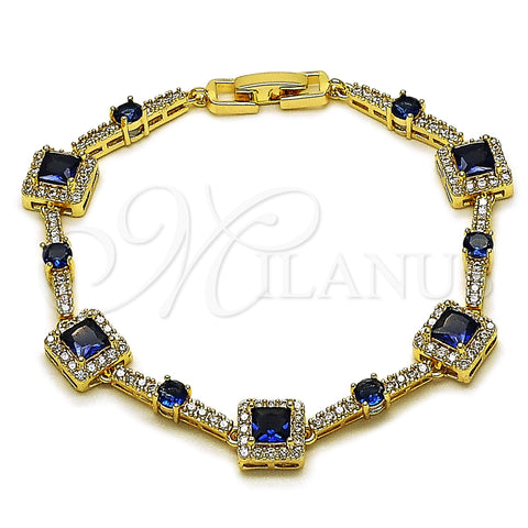 Oro Laminado Tennis Bracelet, Gold Filled Style Cluster Design, with Sapphire Blue and White Cubic Zirconia, Polished, Golden Finish, 03.266.0054.3.07
