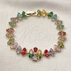 Oro Laminado Tennis Bracelet, Gold Filled Style Flower and Teardrop Design, with Multicolor Cubic Zirconia, Polished, Golden Finish, 03.266.0055.07