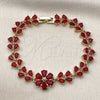 Oro Laminado Tennis Bracelet, Gold Filled Style Flower and Teardrop Design, with Garnet Cubic Zirconia, Polished, Golden Finish, 03.266.0055.1.07