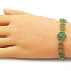 Oro Laminado Tennis Bracelet, Gold Filled Style Flower and Teardrop Design, with Green Cubic Zirconia, Polished, Golden Finish, 03.266.0055.2.07