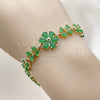 Oro Laminado Tennis Bracelet, Gold Filled Style Flower and Teardrop Design, with Green Cubic Zirconia, Polished, Golden Finish, 03.266.0055.2.07