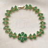 Oro Laminado Tennis Bracelet, Gold Filled Style Flower and Teardrop Design, with Green Cubic Zirconia, Polished, Golden Finish, 03.266.0055.2.07