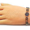 Oro Laminado Tennis Bracelet, Gold Filled Style Flower and Teardrop Design, with Sapphire Blue Cubic Zirconia, Polished, Golden Finish, 03.266.0055.3.07 (Thickness, 8 Inches Length)
