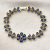 Oro Laminado Tennis Bracelet, Gold Filled Style Flower and Teardrop Design, with Sapphire Blue Cubic Zirconia, Polished, Golden Finish, 03.266.0055.3.07 (Thickness, 8 Inches Length)