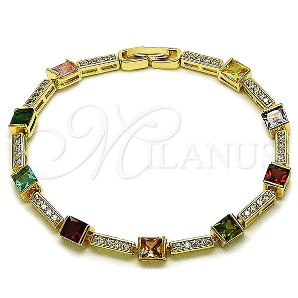 Oro Laminado Tennis Bracelet, Gold Filled Style with Multicolor and White Cubic Zirconia, Polished, Golden Finish, 03.266.0056.07