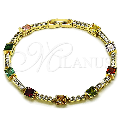 Oro Laminado Tennis Bracelet, Gold Filled Style with Multicolor and White Cubic Zirconia, Polished, Golden Finish, 03.266.0056.07