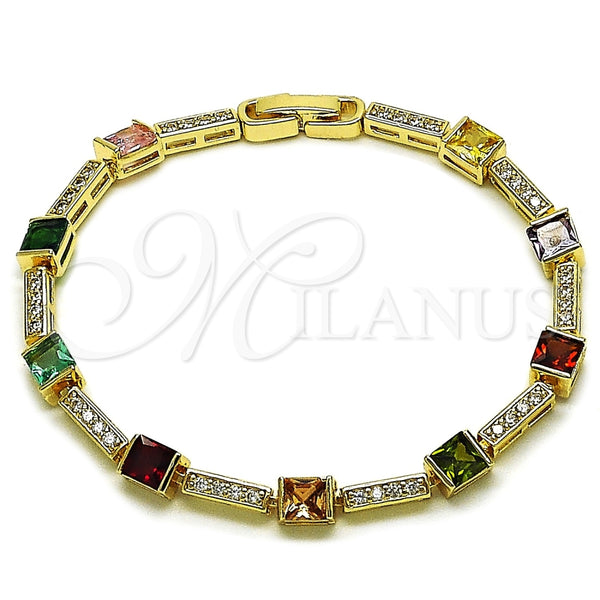 Oro Laminado Tennis Bracelet, Gold Filled Style with Multicolor and White Cubic Zirconia, Polished, Golden Finish, 03.266.0056.07 (Thickness, 8 Inches Length)