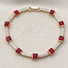 Oro Laminado Tennis Bracelet, Gold Filled Style with Garnet and White Cubic Zirconia, Polished, Golden Finish, 03.266.0056.1.07 (Thickness, 8 Inches Length)