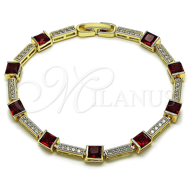 Oro Laminado Tennis Bracelet, Gold Filled Style with Garnet and White Cubic Zirconia, Polished, Golden Finish, 03.266.0056.1.07 (Thickness, 8 Inches Length)