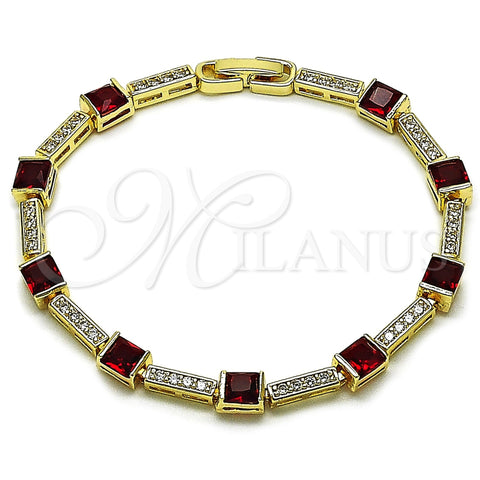 Oro Laminado Tennis Bracelet, Gold Filled Style with Garnet and White Cubic Zirconia, Polished, Golden Finish, 03.266.0056.1.07 (Thickness, 8 Inches Length)