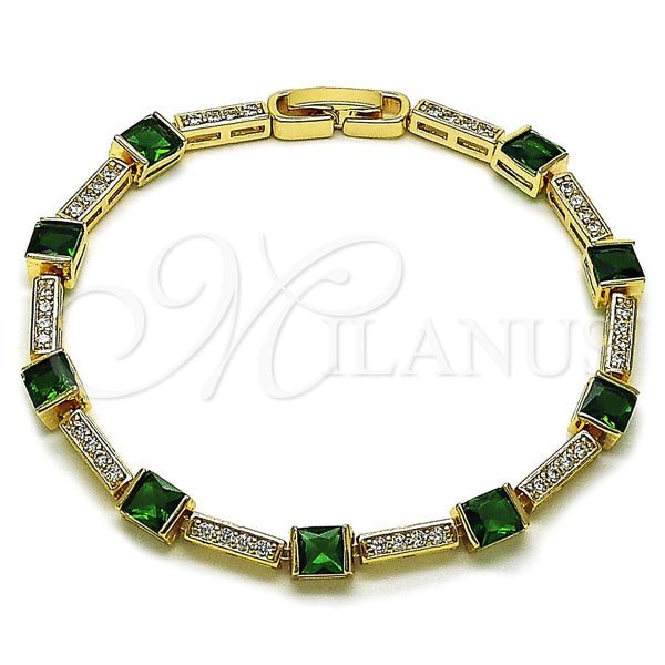 Oro Laminado Tennis Bracelet, Gold Filled Style with Green and White Cubic Zirconia, Polished, Golden Finish, 03.266.0056.2.07