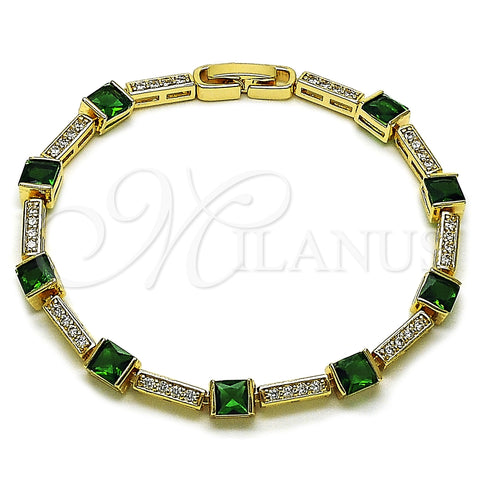 Oro Laminado Tennis Bracelet, Gold Filled Style with Green and White Cubic Zirconia, Polished, Golden Finish, 03.266.0056.2.07
