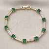 Oro Laminado Tennis Bracelet, Gold Filled Style with Green and White Cubic Zirconia, Polished, Golden Finish, 03.266.0056.2.07 (Thickness, 8 Inches Length)