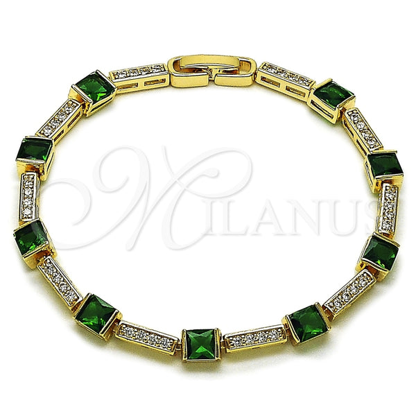 Gold Filled Bracelet — Tennis Bracelet with Green and White Cubic Zirconia — main product view — SKU 162402 | Oro Laminado brazalete — Tennis Bracelet with Green and blanco Cubic Zirconia — SKU 162402