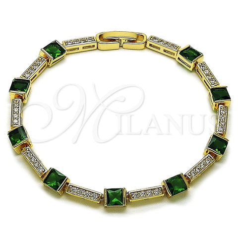 Oro Laminado Tennis Bracelet, Gold Filled Style with Green and White Cubic Zirconia, Polished, Golden Finish, 03.266.0056.2.07 (Thickness, 8 Inches Length)