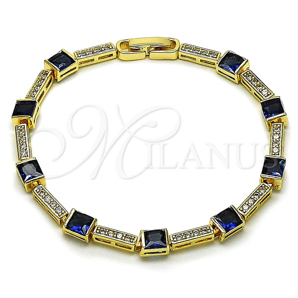 Oro Laminado Tennis Bracelet, Gold Filled Style with Sapphire Blue and White Cubic Zirconia, Polished, Golden Finish, 03.266.0056.3.07