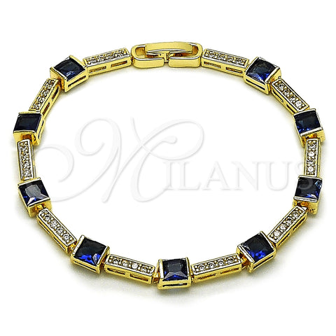 Oro Laminado Tennis Bracelet, Gold Filled Style with Sapphire Blue and White Cubic Zirconia, Polished, Golden Finish, 03.266.0056.3.07