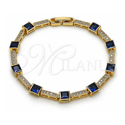 Oro Laminado Tennis Bracelet, Gold Filled Style with Sapphire Blue and White Cubic Zirconia, Polished, Golden Finish, 03.266.0056.3.07 (Thickness, 8 Inches Length)