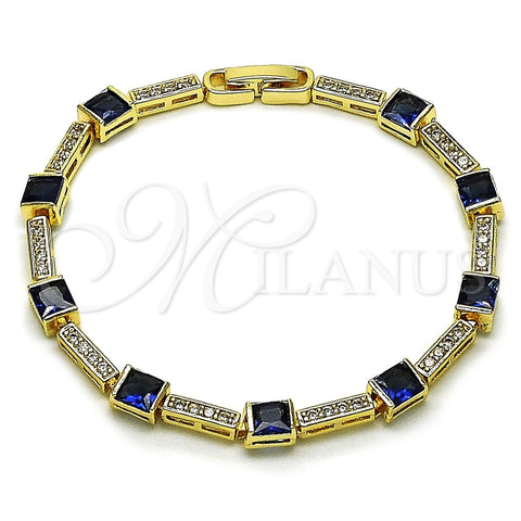 Oro Laminado Tennis Bracelet, Gold Filled Style with Sapphire Blue and White Cubic Zirconia, Polished, Golden Finish, 03.266.0056.3.07 (Thickness, 8 Inches Length)