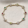 Oro Laminado Tennis Bracelet, Gold Filled Style Cluster Design, with Multicolor and White Cubic Zirconia, Polished, Golden Finish, 03.266.0057.07
