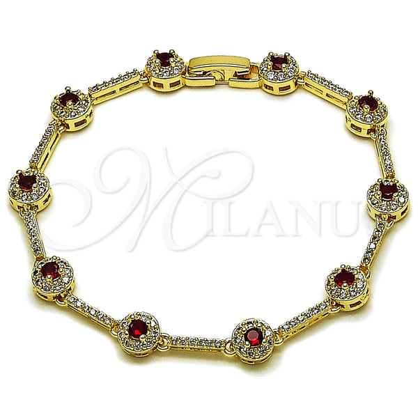Oro Laminado Tennis Bracelet, Gold Filled Style Cluster Design, with Garnet and White Cubic Zirconia, Polished, Golden Finish, 03.266.0057.1.07