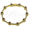 Oro Laminado Tennis Bracelet, Gold Filled Style Cluster Design, with Garnet and White Cubic Zirconia, Polished, Golden Finish, 03.266.0057.1.07