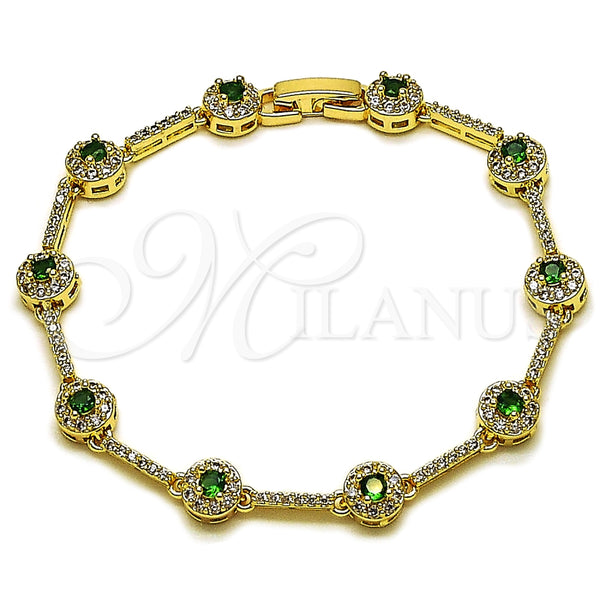 Oro Laminado Tennis Bracelet, Gold Filled Style Cluster Design, with Green and White Cubic Zirconia, Polished, Golden Finish, 03.266.0057.2.07