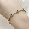 Oro Laminado Tennis Bracelet, Gold Filled Style Cluster Design, with Sapphire Blue and White Cubic Zirconia, Polished, Golden Finish, 03.266.0057.3.07