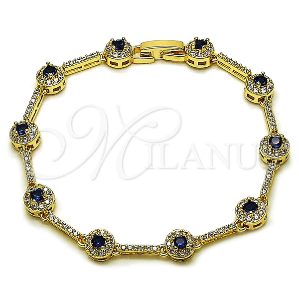 Oro Laminado Tennis Bracelet, Gold Filled Style Cluster Design, with Sapphire Blue and White Cubic Zirconia, Polished, Golden Finish, 03.266.0057.3.07