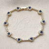 Oro Laminado Tennis Bracelet, Gold Filled Style Cluster Design, with Sapphire Blue and White Cubic Zirconia, Polished, Golden Finish, 03.266.0057.3.07 (07 MM Thickness, 8 Inches Length)