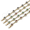 Oro Laminado Tennis Bracelet, Gold Filled Style Cluster Design, with Sapphire Blue and White Cubic Zirconia, Polished, Golden Finish, 03.266.0057.3.07 (07 MM Thickness, 8 Inches Length)