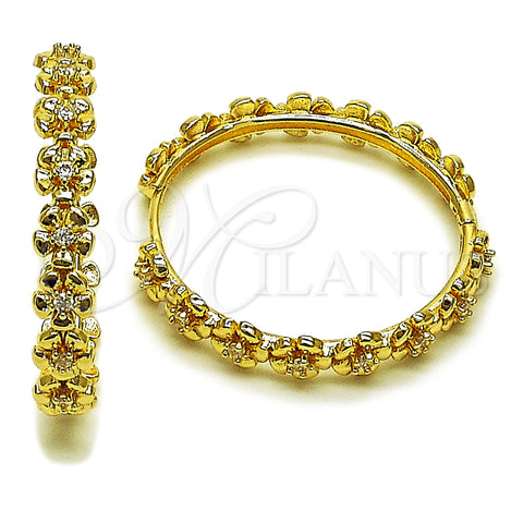 Oro Laminado Huggie Hoop, Gold Filled Style Flower Design, with White Cubic Zirconia, Polished, Golden Finish, 02.204.0061.35