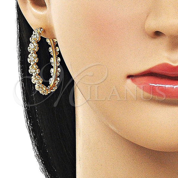 Gold Filled Hoop Earrings — Huggie Hoop Flower Design with White Cubic Zirconia — alternate product view — SKU 162408 | Oro Laminado aretes de aro — Huggie Hoop flor diseño with blanco Cubic Zirconia — SKU 162408