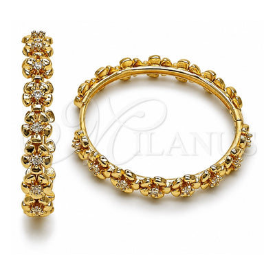 Oro Laminado Huggie Hoop, Gold Filled Style Flower Design, with White Cubic Zirconia, Polished, Golden Finish, 02.204.0061.35