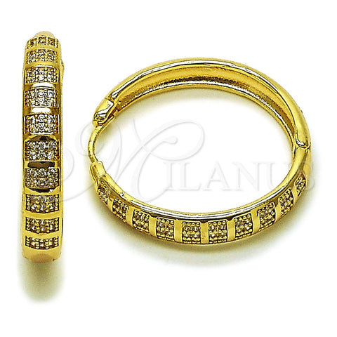 Oro Laminado Huggie Hoop, Gold Filled Style with White Micro Pave, Polished, Golden Finish, 02.204.0062.35