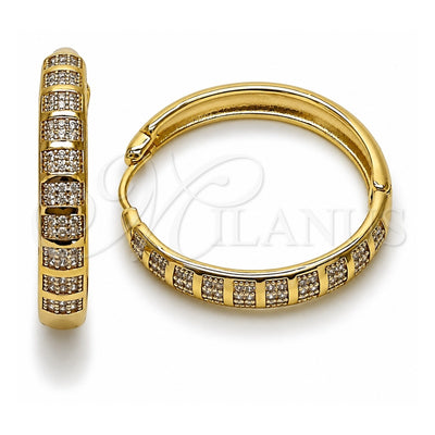 Oro Laminado Huggie Hoop, Gold Filled Style with White Micro Pave, Polished, Golden Finish, 02.204.0062.35