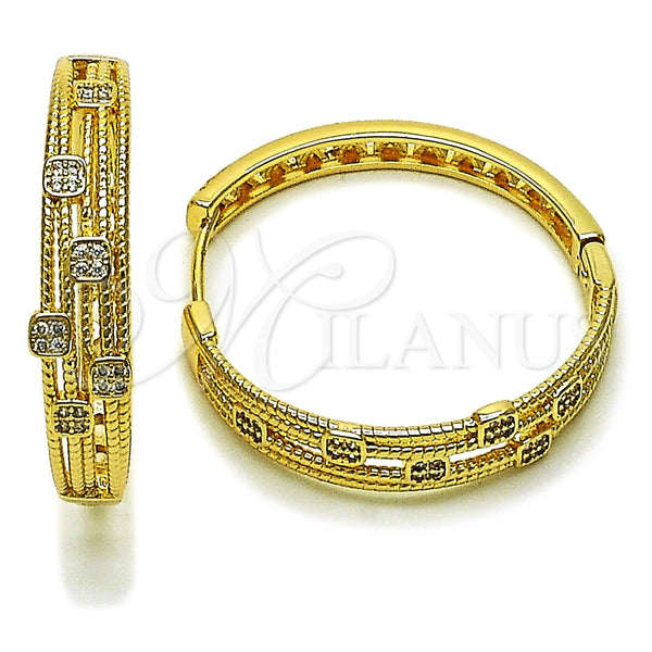 Oro Laminado Huggie Hoop, Gold Filled Style with White Micro Pave, Polished, Golden Finish, 02.204.0063.35