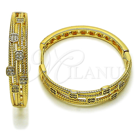 Oro Laminado Huggie Hoop, Gold Filled Style with White Micro Pave, Polished, Golden Finish, 02.204.0063.35