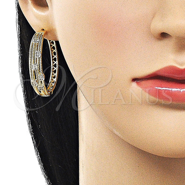 Gold Filled Hoop Earrings — Huggie Hoop with White Micro Pave Polished 02. — alternate product view — SKU 162410 | Oro Laminado aretes de aro — Huggie Hoop with blanco Micro Pave pulido 02. — SKU 162410
