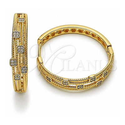 Oro Laminado Huggie Hoop, Gold Filled Style with White Micro Pave, Polished, Golden Finish, 02.204.0063.35