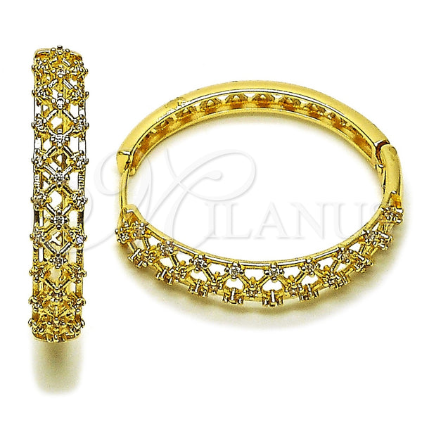 Gold Filled Hoop Earrings — Huggie Hoop Filigree Design with White Cubic Zirconia — main product view — SKU 162411 | Oro Laminado aretes de aro — Huggie Hoop Filigree diseño with blanco Cubic Zirconia — SKU 162411