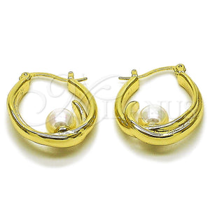 Gold Filled Hoop Earrings — Small Hoop Ball Design with Ivory Pearl Polished — main product view — SKU 162413 | Oro Laminado aretes de aro — aro pequeño Ball diseño with Ivory Pearl pulido — SKU 162413