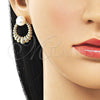 Oro Laminado Stud Earring, Gold Filled Style Ball and Teardrop Design, with Ivory Pearl, Polished, Golden Finish, 02.213.0848