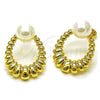 Oro Laminado Stud Earring, Gold Filled Style Ball and Teardrop Design, with Ivory Pearl, Polished, Golden Finish, 02.213.0848
